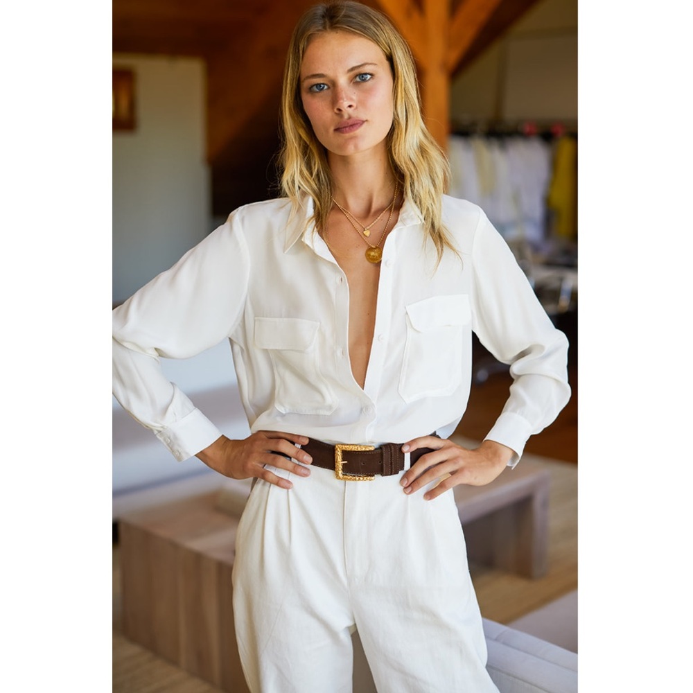 NWT Emerson Fry Utility Blouse in Ivory Silk XS